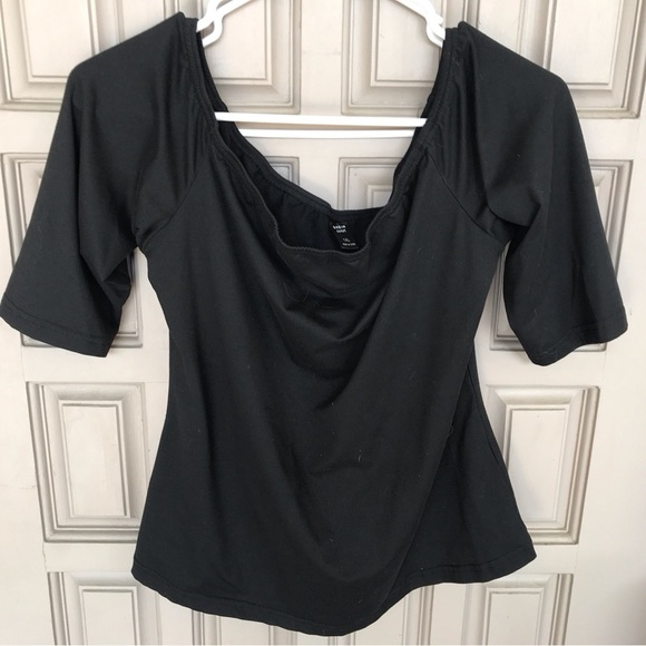 Shein Off Shoulder Stretchy Cropped Blouse Black SzXL 1/2 Sleeve Adorable - Picture 1 of 4